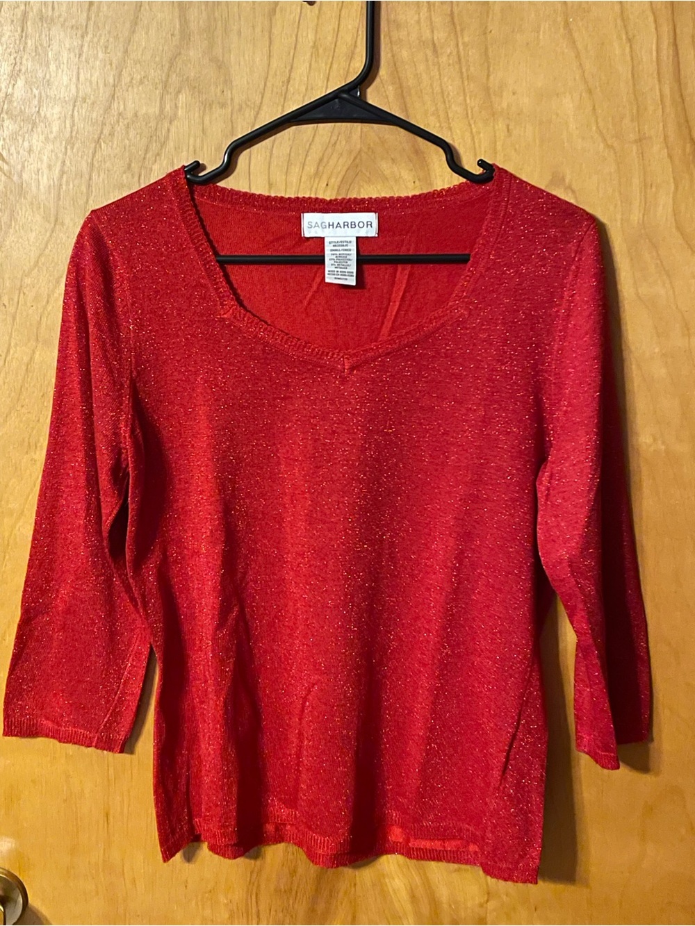 Sag Harbor Sparkling Red Scoop Neck Long Sleeve Top